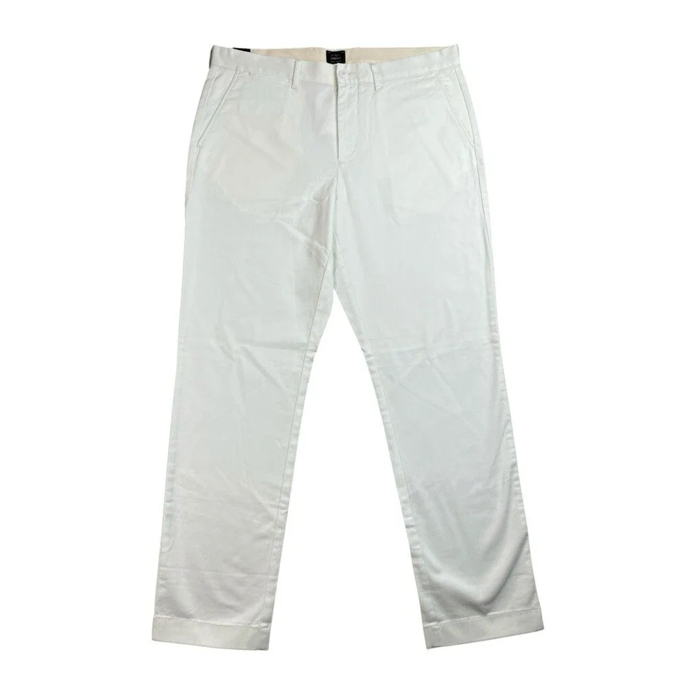 J Crew 770 Chino Pants Mens 34x30 White Straight Fit Stretch Cotton Cuffed AR886